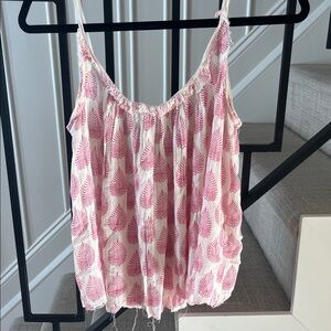 Pink Leaf Print Women's Top and Pants